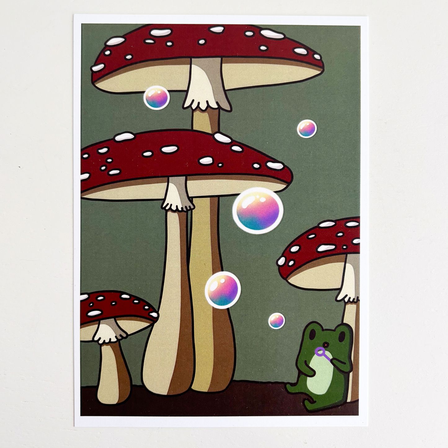 Freg Blowing Bubbles in a Mushroom Forest
