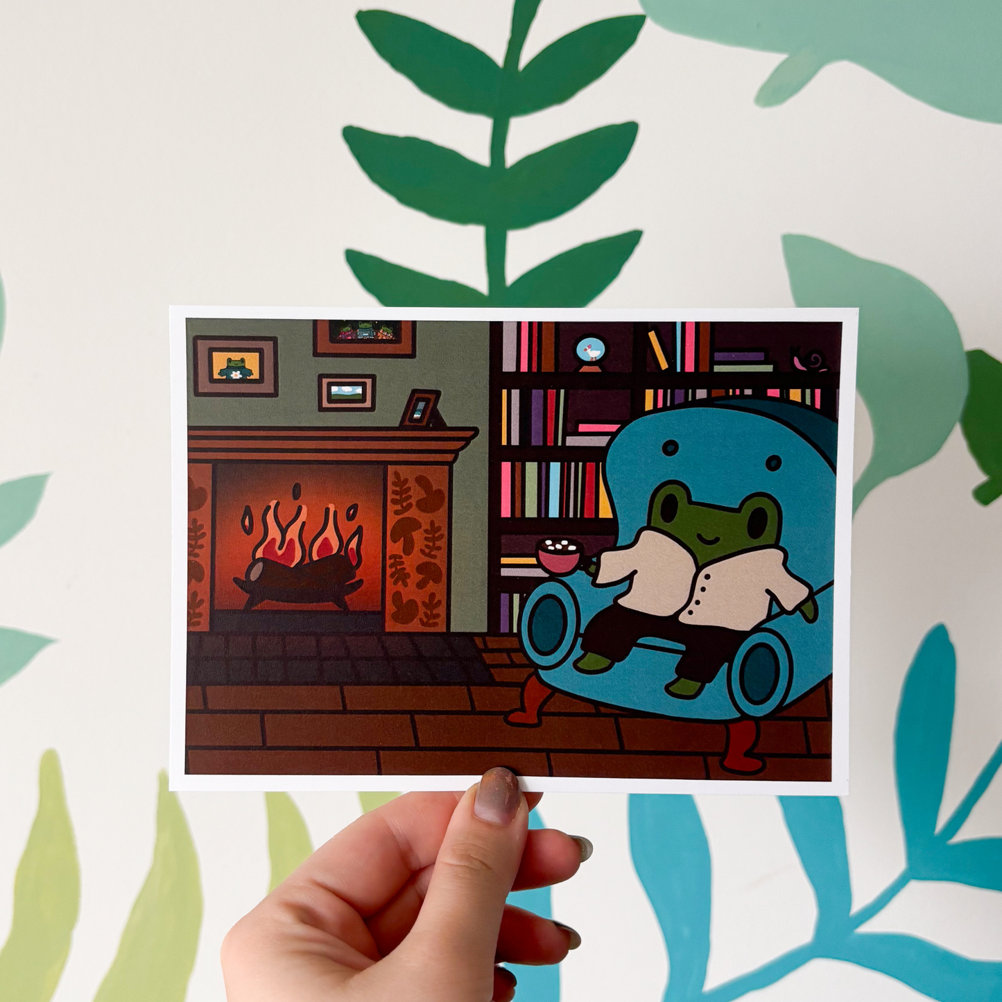 Freg by the Fire Cozy Art Print