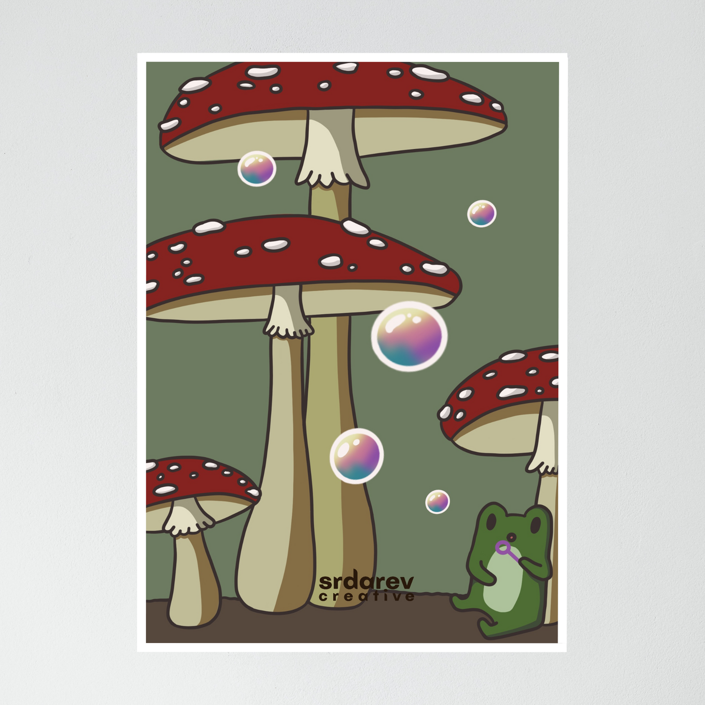 Freg Blowing Bubbles in a Mushroom Forest