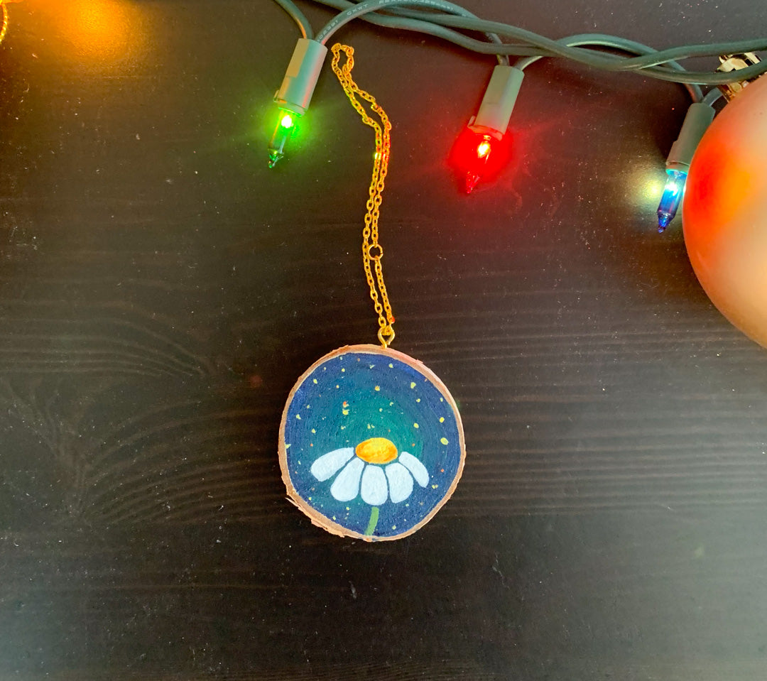 Hand Painted Wooden Ornament - Midnight Daisy