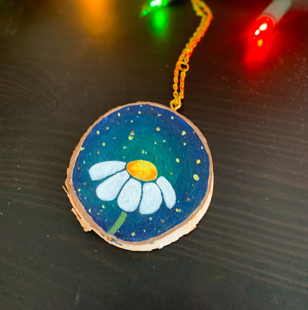 Hand Painted Wooden Ornament - Midnight Daisy