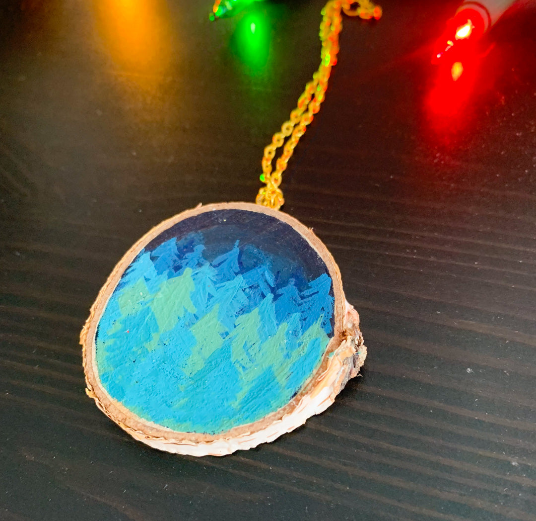 Hand Painted Wooden Ornament - Evergreen Night