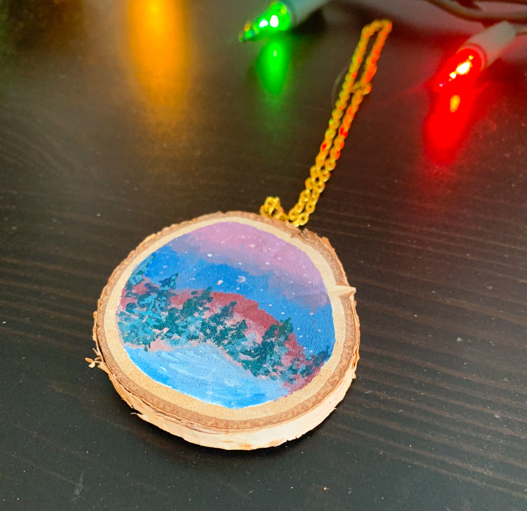 Hand Painted Wooden Ornament - Winter Forest