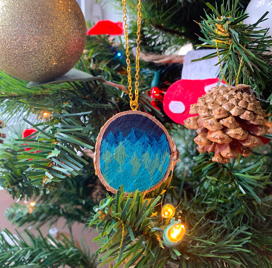 Hand Painted Wooden Ornament - Evergreen Night